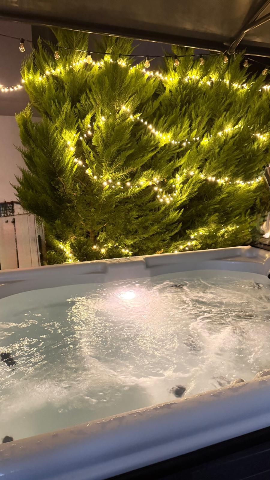 Heated jacuzzi with garden lights